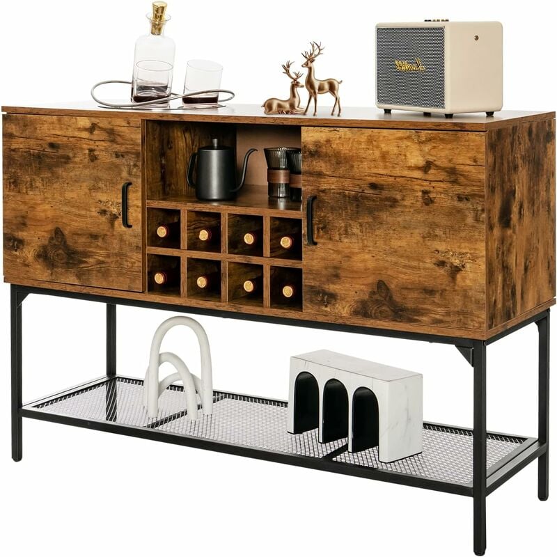 foto del prodotto costway credenza industriale per buffet, mobile da cucina con portabottiglie, ripiano in rete metallica, 2 ante, armadietto da cucina a 2 livelli