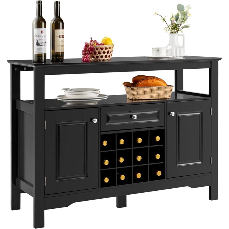 foto del prodotto costway credenza moderna con tanto spazio, credenza cucina con porta bottiglie di vino a forma incrociata, mensola aperta, 2 armadietti e cassetto,
