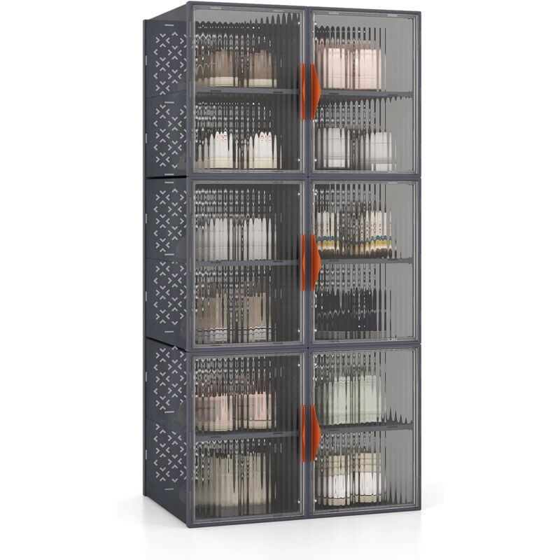 foto del prodotto costway cubi di stoccaggio con coperchi, 6 pezzi di contenitori di plastica pieghevoli con porte, organizzatore di scarpe impilabile per