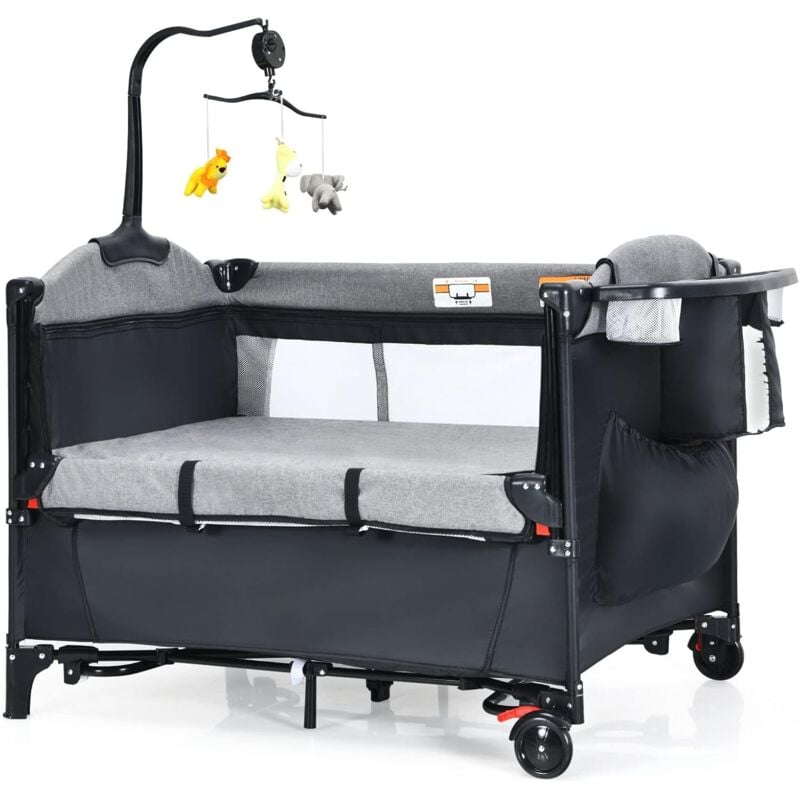 foto del prodotto costway culla da campeggio 5 in 1, co sleeping aitezze regolabili, lettino da campeggio con fasciatoio, box bambini pieghevole e ingresso laterale,