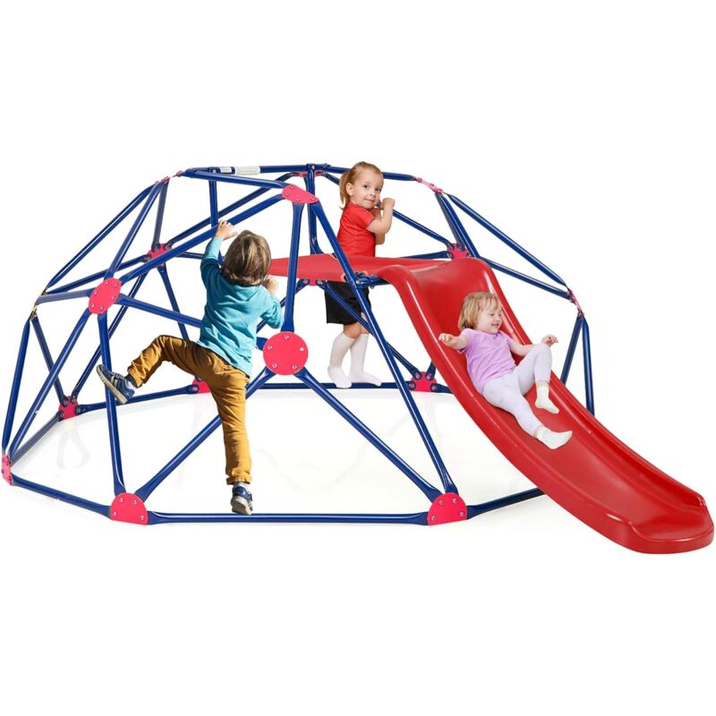 foto del prodotto costway cupola di arrampicata, struttura per arrampicata con scivolo, capacit di carico di 180 kg, per bambini da 3 a 10 anni, ideale per