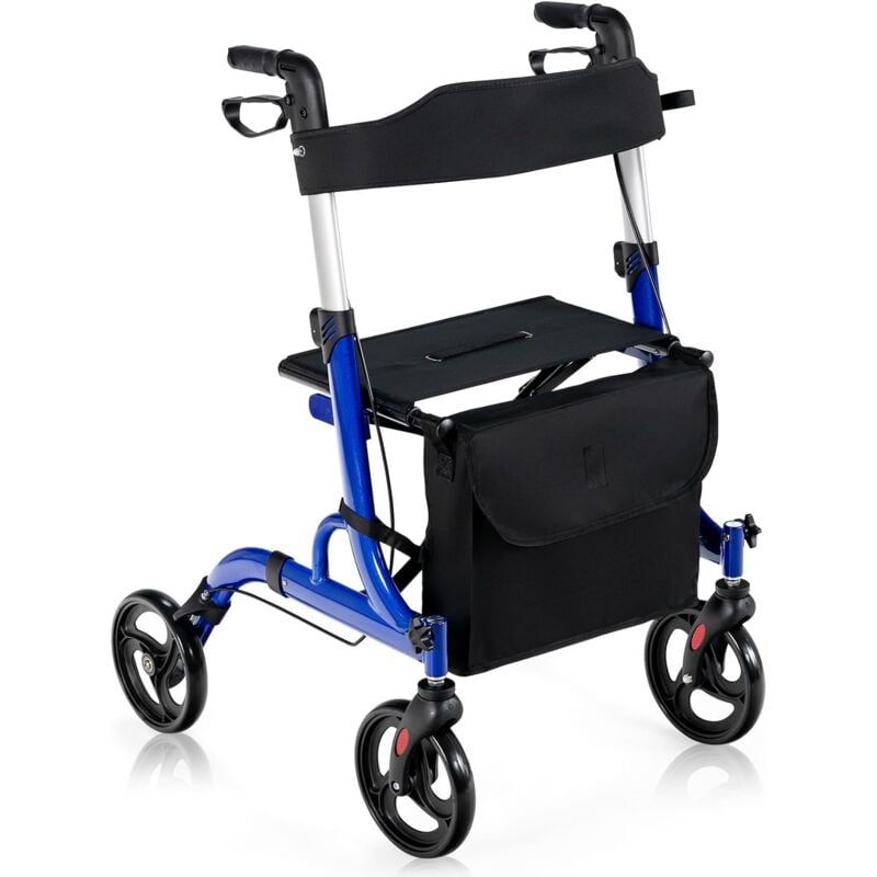 foto del prodotto costway deambulatore con seduta 2 in 1, rollator pieghevole, deambulatore per anziani con 4 ruote, maniglie regolabili freni, con doppia funzione