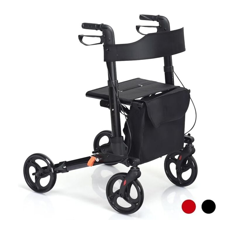 foto del prodotto costway deambulatore pieghevole, deambulatore per anziani e disabili a 4 ruote, rollator medico in alluminio leggero con sedile e borsa, portata