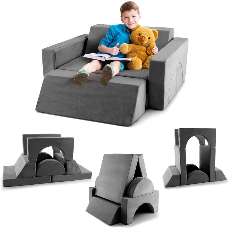 foto del prodotto costway divano modulare per bambini 8 pezzi, divanetto per bambini con copertura staccabile per sala giochi e camera da letto, divano creativo per