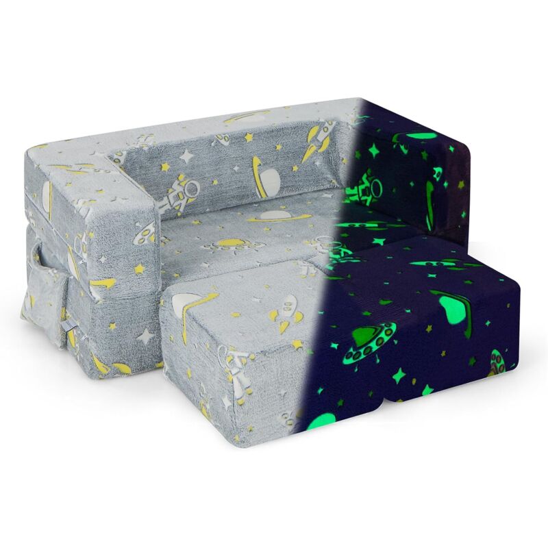 foto del prodotto costway divano per bambini con poggiapiedi, divano luminoso con fodera rimovibile e lavabile, divano modulare multifunzionale per bambini, ideale