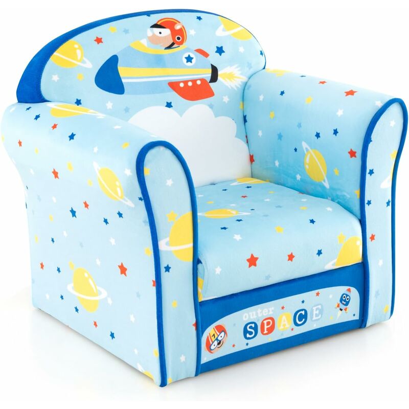 foto del prodotto costway divano per bambini, poltrona imbottita per bambini con telaio in legno massiccio, superficie in velluto morbido e riempimento in schiuma ad