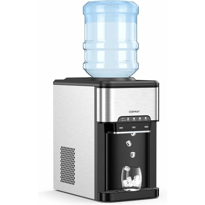 foto del prodotto costway erogatore acqua 3 in 1, con macchina del ghiaccio, dispender acqua con 3 impostazioni di temperatura caldo freddo ghiaccio, regge bottiglie