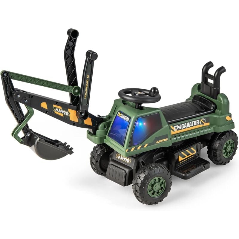 foto del prodotto costway escavatore cavalcabile per bambini, ruspa cavalcabile con sedile scomparto portaoggetti, funzione di musica e di educativa, regalo per