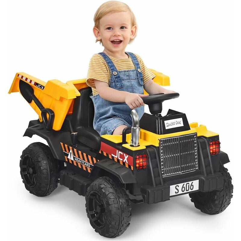 foto del prodotto costway escavatore elettrico trattore cavalcabile per bambini, veicolo elettrico con telecomando, velocit 5km h, 3 anni