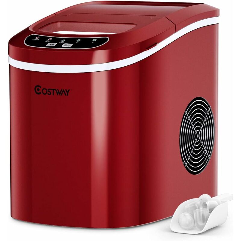 foto del prodotto costway fabbricatore di ghiaccio 12kg 24h, macchine per cubetti di ghiaccio, produttore per ghiaccio con serbatoio 2,2l rosso 