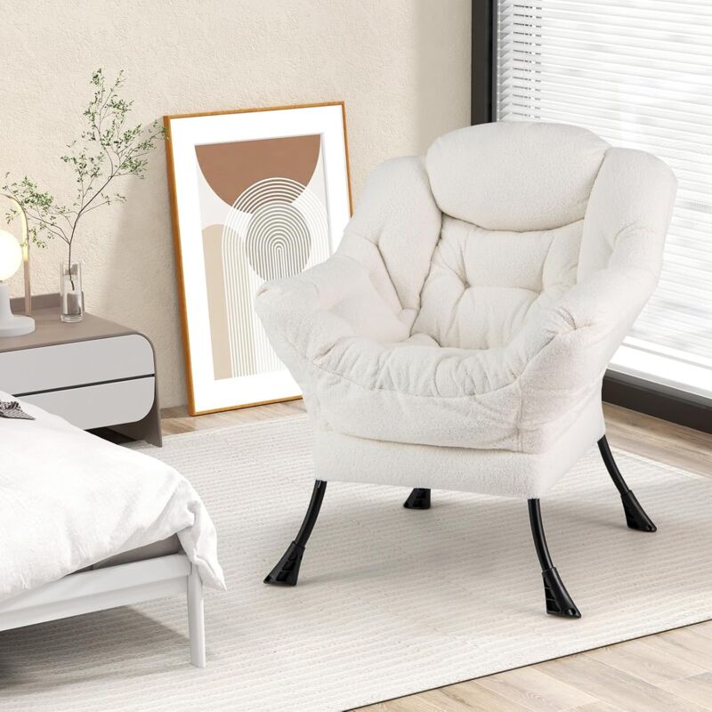 foto del prodotto costway fauteuil salon scandinave, fauteuil relax en sherpa avec oreiller et poche lat rale, fauteuil chambre pour lecture, cadre en m tal pour