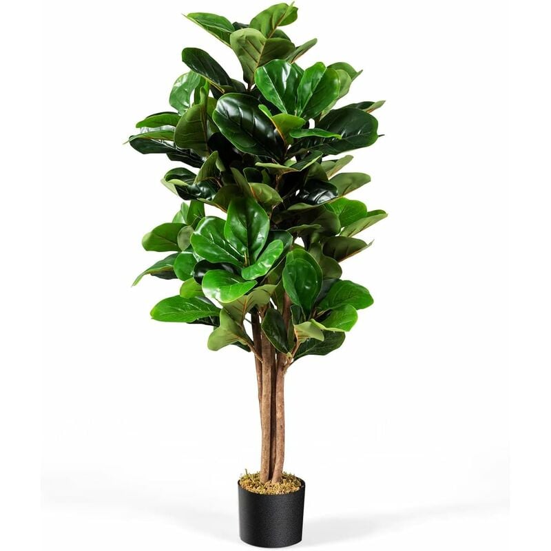 foto del prodotto costway ficus lyrata artificiale da 1,2 metri, pianta finta con foglie realistiche in peva, pianta artificiale da interno ed esterno con vaso in