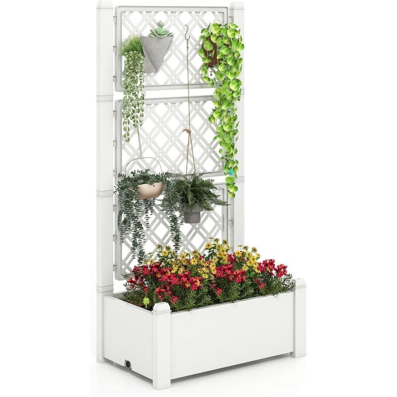 foto del prodotto costway fioriera con traliccio a 3 altezze, letto rialzato da giardino autoirrigante con indicatore di livello dell acqua, divisori rimovibili 