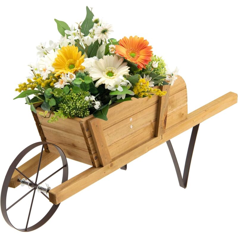 foto del prodotto costway fioriera in legno per interni ed esterni, fioriera a forma di carriola con 9 accessori magnetici, ruota e 2 maniglie, cassetta per fiori