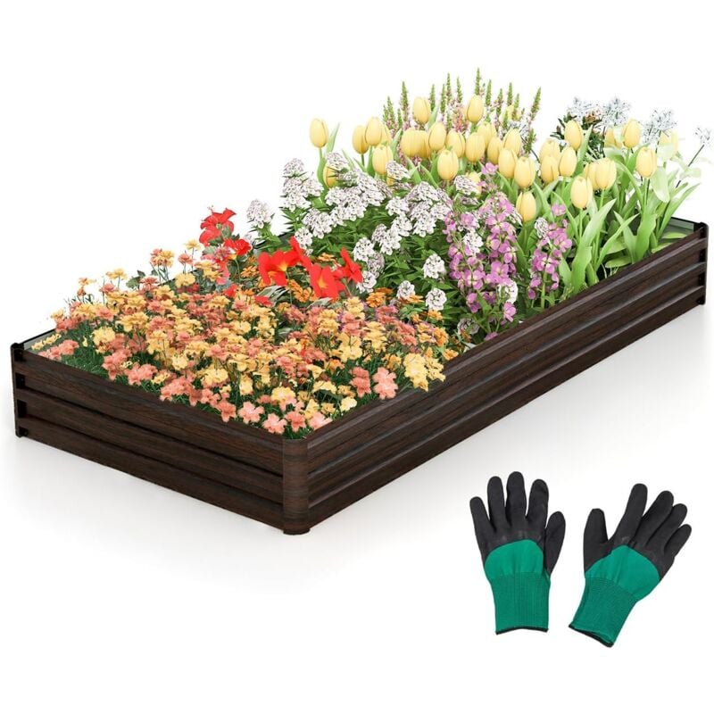 foto del prodotto costway fioriera in metallo 240 x 120 x 30 cm, orto rialzato con base aperta, aiuola da esterno per piante, verdure, frutta, erbe aromatiche e fiori