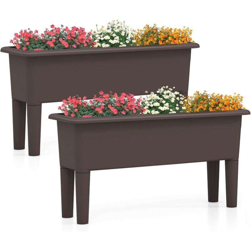 foto del prodotto costway fioriera in plastica da esterno, 2 vasi da giardino rialzati con gambe rimovibili foro di drenaggio, letto da giardino rialzato per