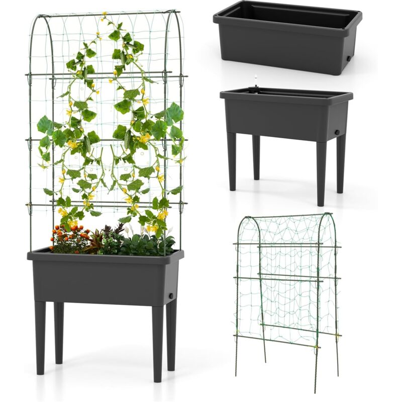 foto del prodotto costway fioriera rialzata autoirrigante, orto rialzato per giardino con grigliato, indicatore livello d acqua e fori di drenaggio per ortaggi,