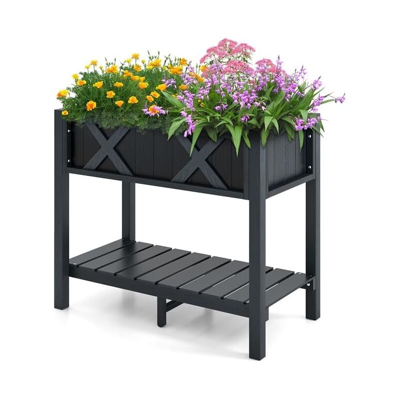 foto del prodotto costway fioriera rialzata da esterno, letto da giardino con piano di appoggio impermeabile alle intemperie e fori di drenaggio, aiuola rettangolare
