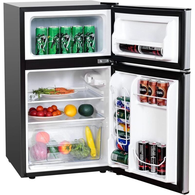 foto del prodotto costway frigorifero 90 l, freezer separato con 2 ante e luce led, refrigerazione rapida, funzionamento silenzioso, mini frigo per ufficio casa bar