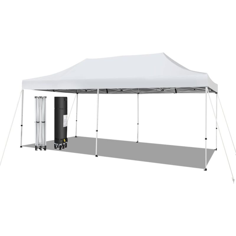 foto del prodotto costway gazebo commerciale regolabile e pieghevole 6x 3m, con ruote e borsa portatile, patio impermeabile per matrimoni, feste e campeggi, bianco