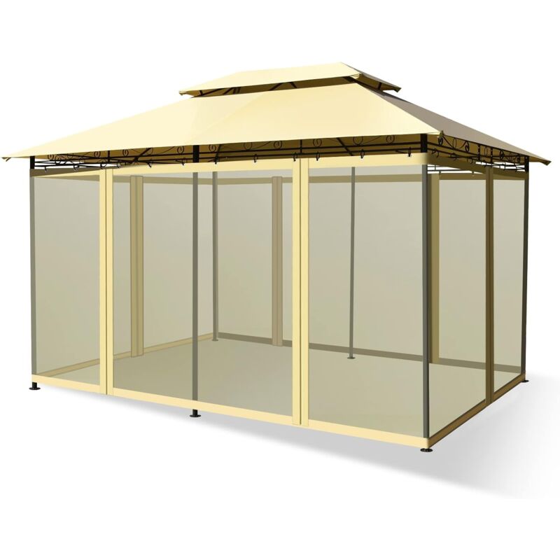 foto del prodotto costway gazebo da giardino 3,9 x 2,9 m, gazebo da esterno con rete rimovibile e doppi tetti, struttura in acciaio, ideale per feste, barbecue,