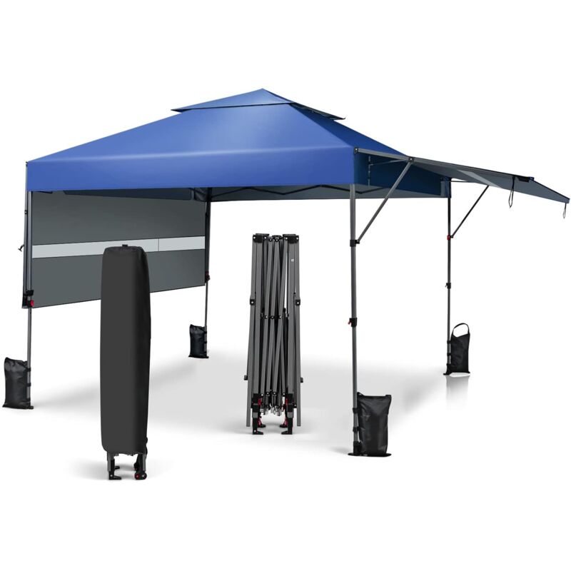 foto del prodotto costway gazebo pieghevole da giardino 3 x 3 m, gazebo da esterno con design a doppia tenda, design pop up e 4 sacchetti di sabbia, altezza