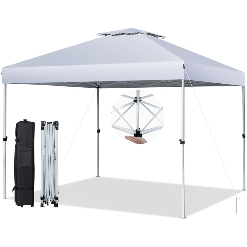 foto del prodotto costway gazebo pieghevole da giardino 3 x 3 m, gazebo pop up impermeabile con telaio in acciaio, altezza regolabile, doppio tetto e borsa con