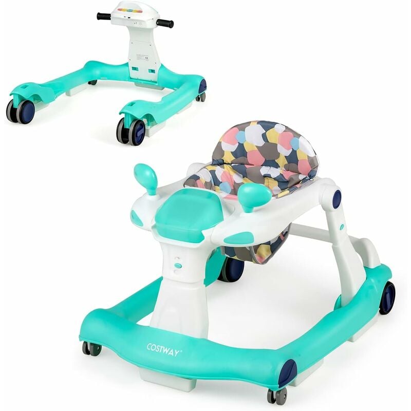 foto del prodotto costway girello per bambini 2 in 1, girello con altezza e velocit regolabili, carillon con luci e cuscino comodo, primi passi per bambini 6 18