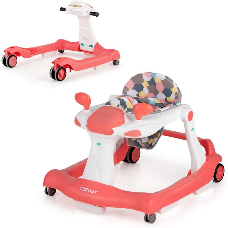 foto del prodotto costway girello per bambini 2 in 1, girello con altezza e velocit regolabili, carillon con luci e cuscino comodo, primi passi per bambini 6 18 mesi,
