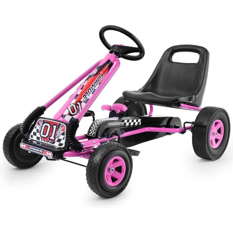 foto del prodotto costway go kart a pedali per bambini, con sedile regolabile e freno a mano, go kart veicolo per bambini 3 8 anni, portata massima 30 kg rosa 