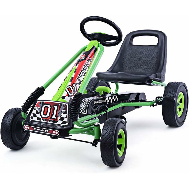foto del prodotto costway go kart a pedali per bambini, con sedile regolabile e freno a mano, go kart veicolo per bambini 3 8 anni, portata massima 30 kg verde 