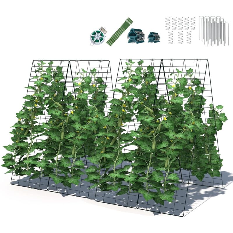 foto del prodotto costway graticolato a 2 pezzi per cetrioli, griglia per piante rampicanti a forma di a con paletti, connettore a spirale, fascetta e clip, 86 x 128