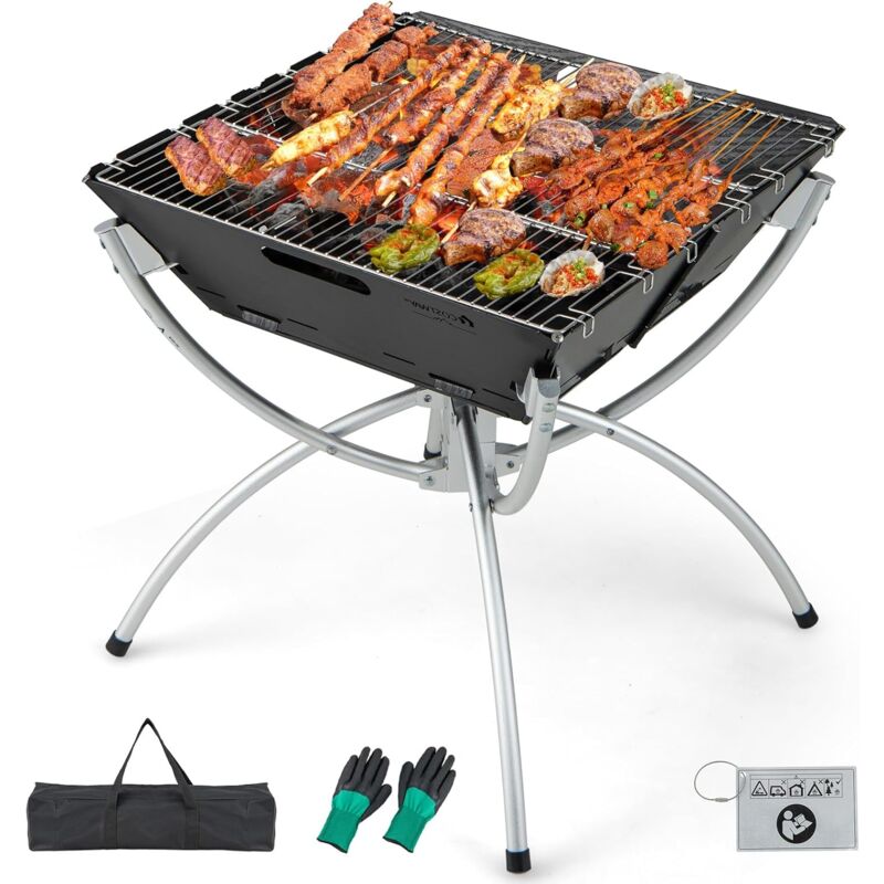 foto del prodotto costway griglia barbecue da campeggio, barbecue pieghevole portatile 3 in 1 con griglie in acciaio inossidabile, per picnic, campeggio, cortile e