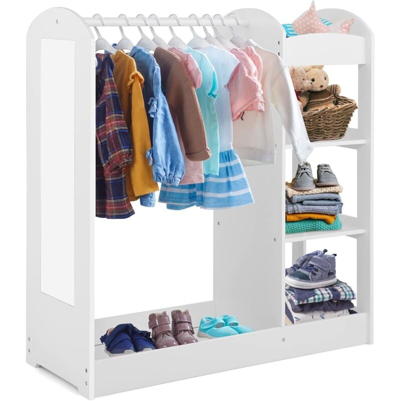 foto del prodotto costway guardaroba per bambini in legno, mobile per bambini con specchio, appendiabiti e mensole, armadio di stoccaggio per cameratta dei bambini,