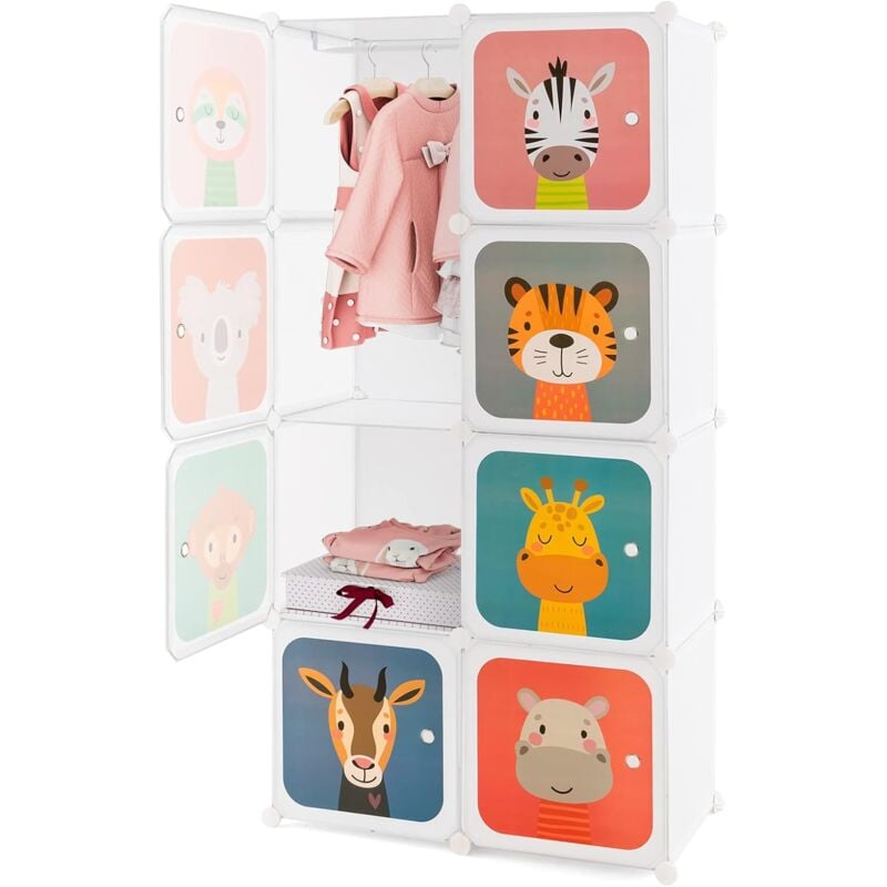 foto del prodotto costway guardaroba portatile per bambini, armadio guardaroba modulare per bambini con 8 cubi, per soggiorno, camera da letto, 75 x 35 x 145 cm