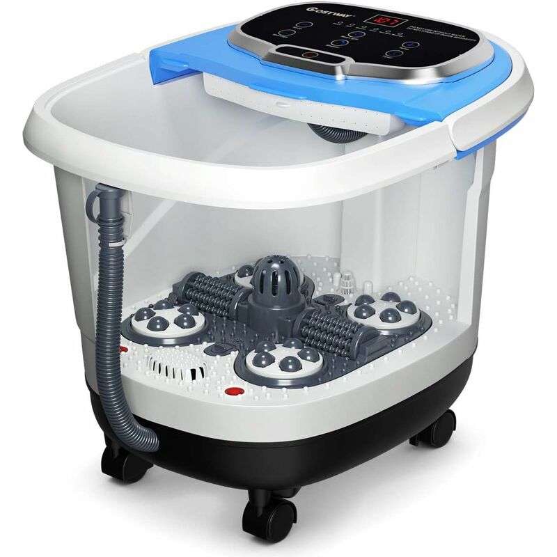 foto del prodotto costway idromassaggio per piedi idromassaggiatore plantare massaggio shiatsu, con funzione calore timer e rulli, luce a infrarossi, 15l, blu
