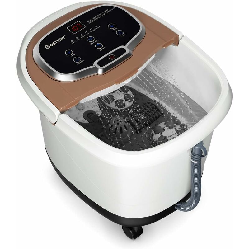 foto del prodotto costway idromassaggio per piedi idromassaggiatore plantare massaggio shiatsu, con funzione calore timer e rulli, luce a infrarossi, 15l, marrone