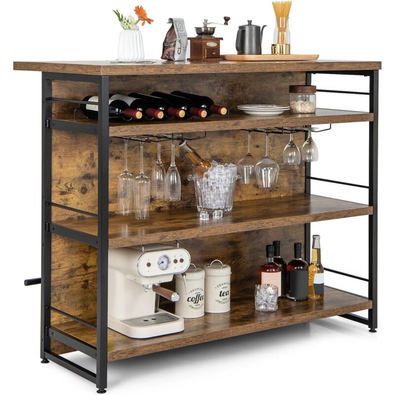 foto del prodotto costway isola da cucina con ampio piano di lavoro, mobile da bar con 3 ripiani aperti, struttura in metallo, con poggiapiedi e piedini regolabili,