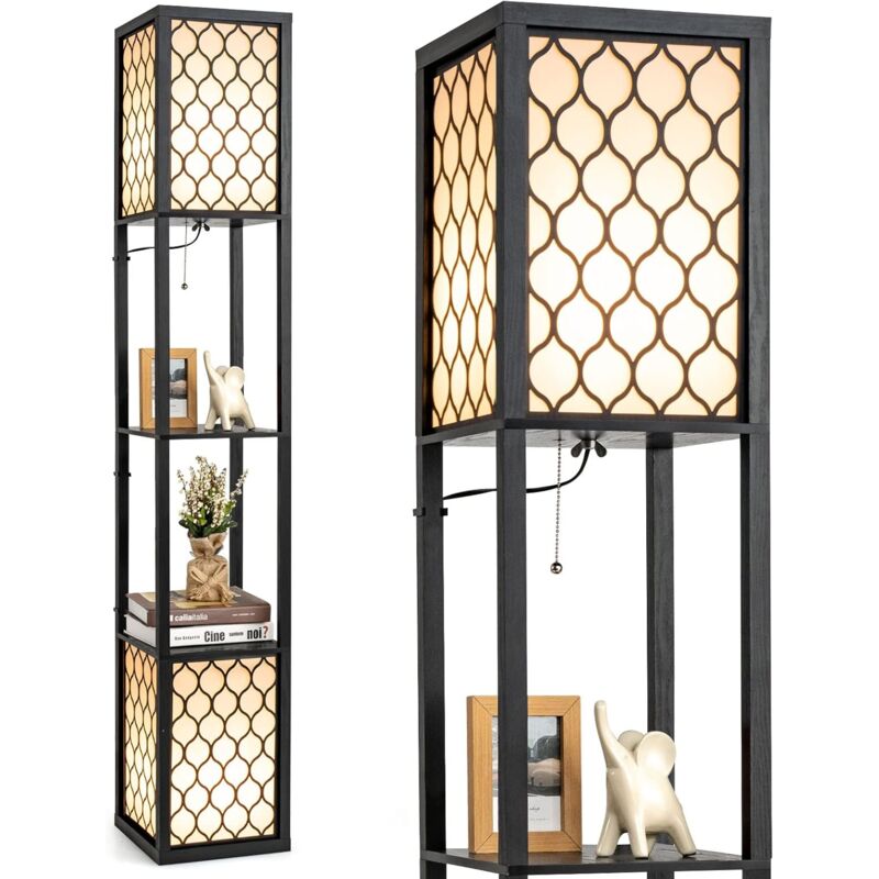 foto del prodotto costway lampada a stelo da terra, lampada scaffale con 2 ripiani di legno, luce per camera da letto salone ufficio, 26 x 26 x 156 cm