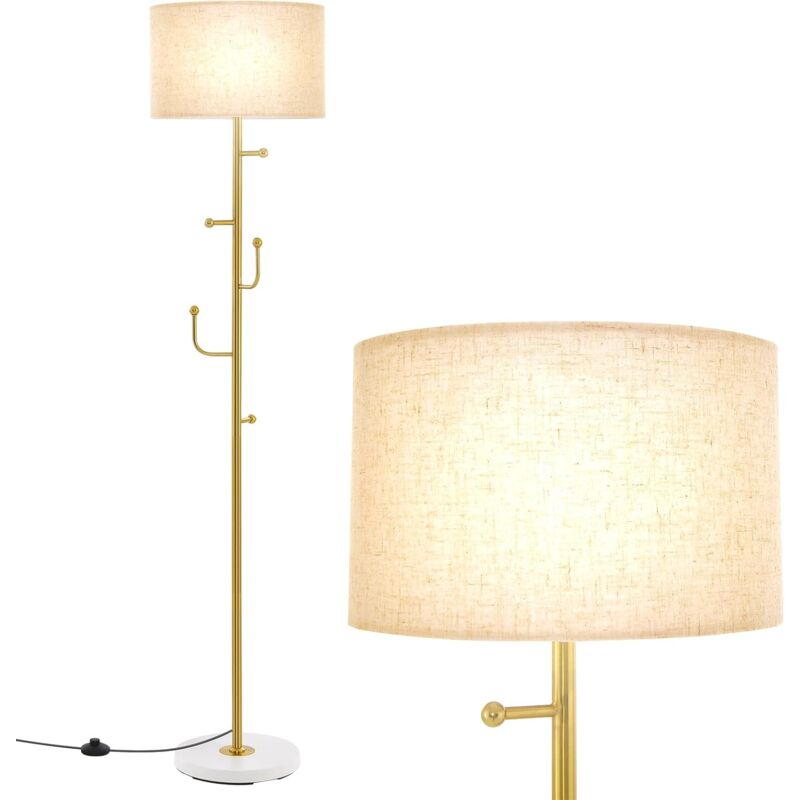 foto del prodotto costway lampada da terra con appendiabiti, lampada attaccapanni con 5 ganci e interruttore a pedale, base resistente, lampada a stelo alta per