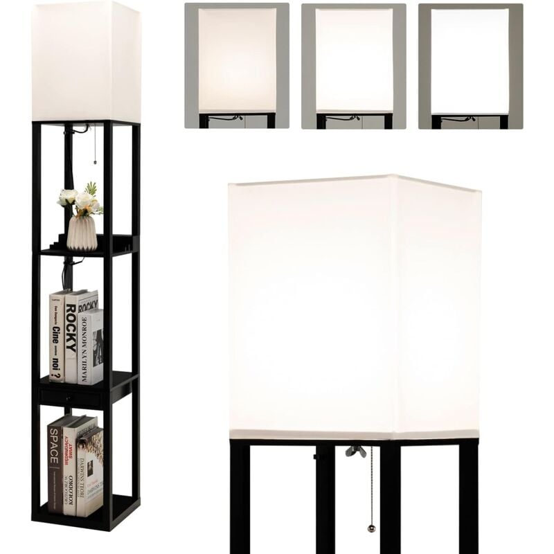 foto del prodotto costway lampada da terra con mensola, cassetto e porta usb, lampadina 5000k led inclusa, 3 regolazioni di luminosit , lampada a stelo per soggiorno