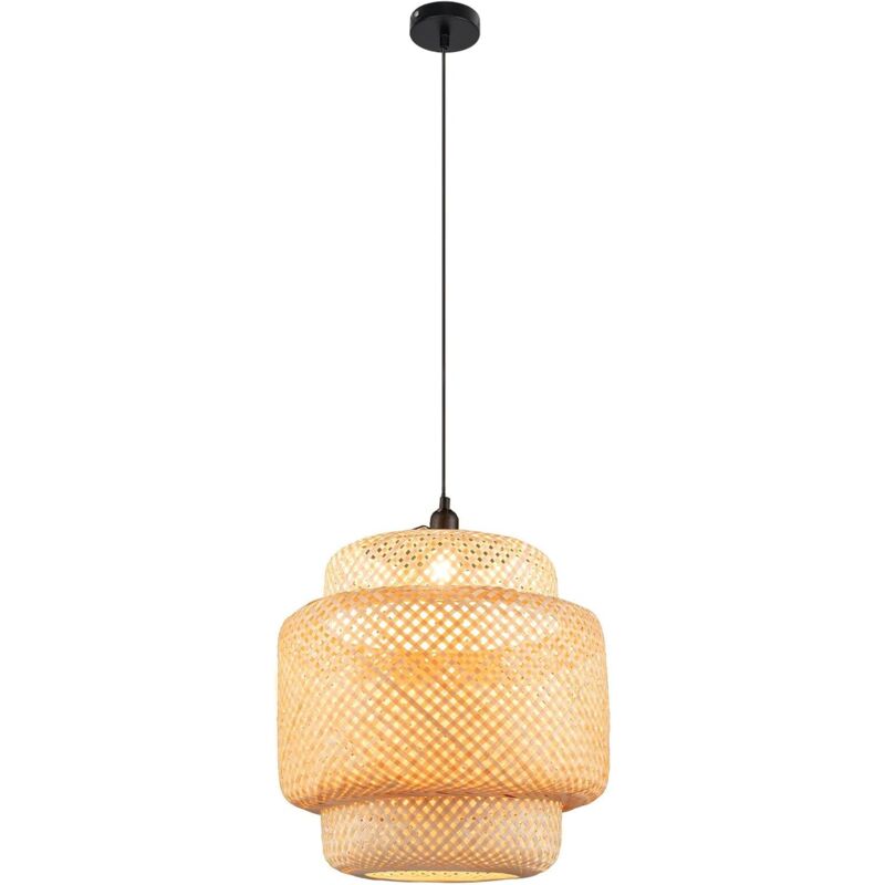 foto del prodotto costway lampadario da camera da letto, soggiorno e cucina, lampada a sospensione in bamb con paralume e corda regolabile, plafoniera soffitto