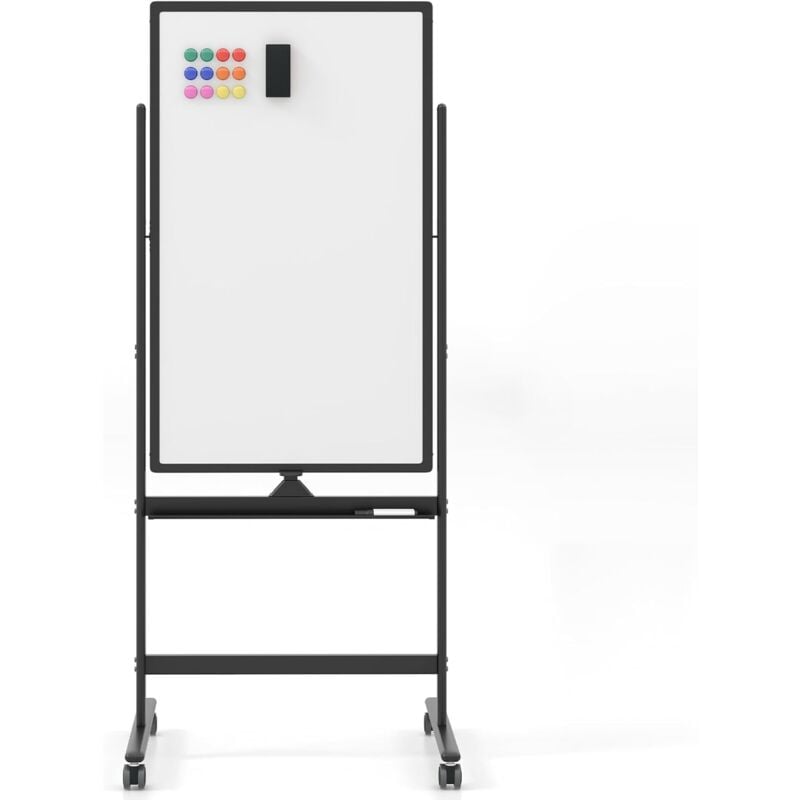 foto del prodotto costway lavagna bianca portatile con ruote, lavagna a secco reversibile con pennarelli, cancellino, lavagna bianca regolabile in altezza per scuola,