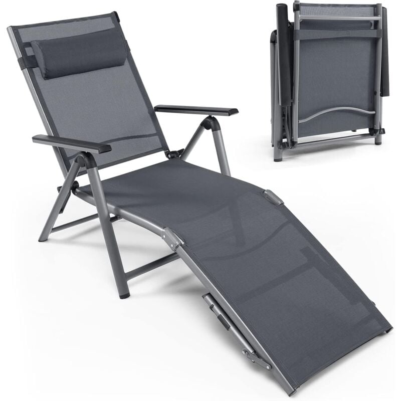 foto del prodotto costway lettino a sdraio in alluminio per esterno, chaise longue da esterno regolabile con schienale a 6 posizioni, ideale per piscina, spiaggia e