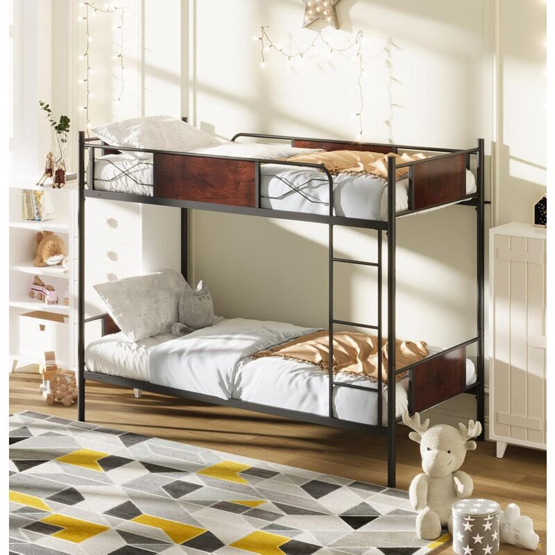 foto del prodotto costway letto a castello in metallo, letto con scala convertibile in 2 singoli, con rete a doghe di ferro, struttura del letto 90x190 cm alto 156