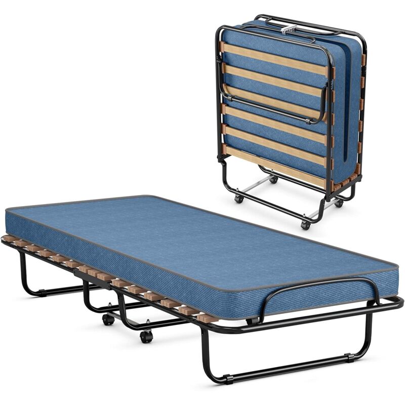 foto del prodotto costway letto brandina pieghevole con materasso, in memory foam, struttura resistente e 4 ruote girevoli, lettino pieghevole per casa ufficio,