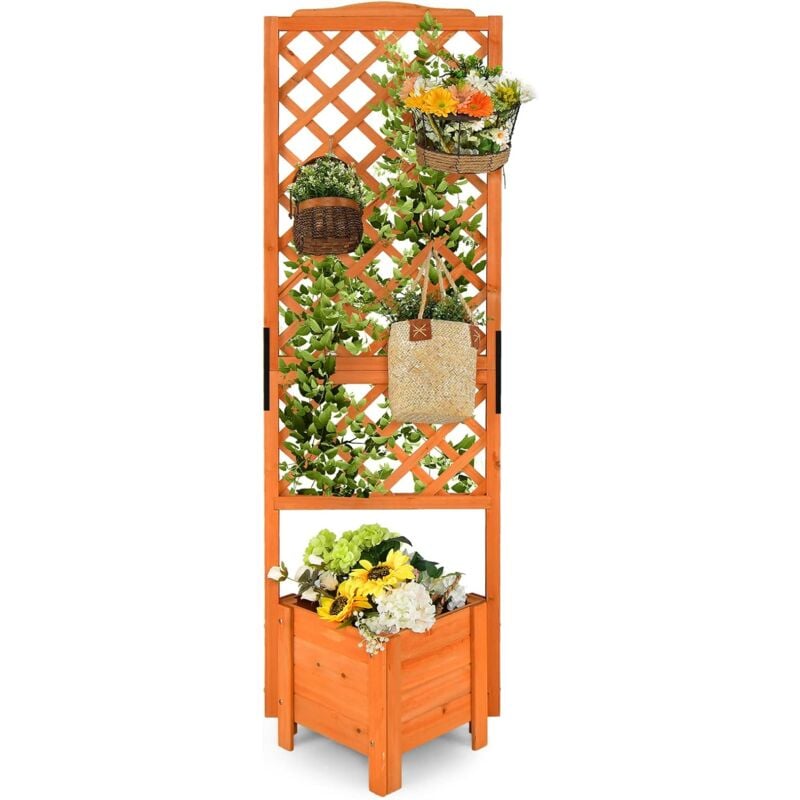 foto del prodotto costway letto da giardino rialzato con spalliera, fioriera in legno verticale per piante rampicanti con drenaggio, fioriera da interno ed esterno