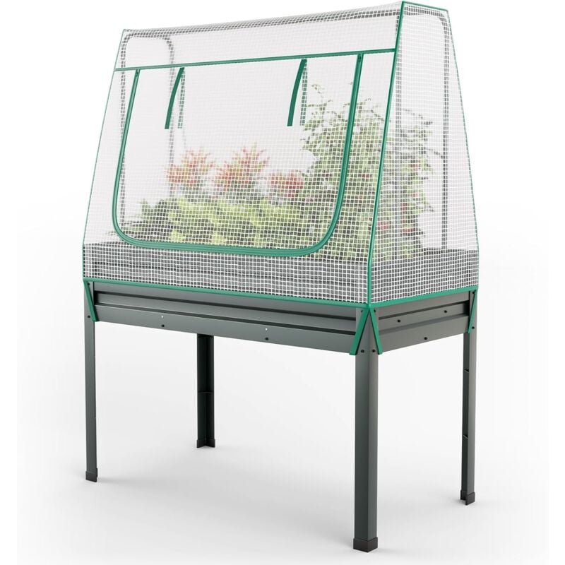 foto del prodotto costway letto per orto in cassetta con serra da giardino, fioriera rialzata da giardino in acciaio zincato e pe, aiuola rialzata con fori di