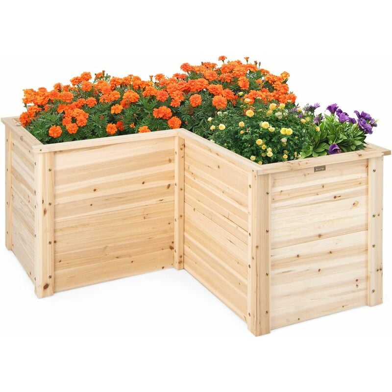 foto del prodotto costway letto rialzato da giardino in legno 63 cm, fioriera da giardino a forma di l con base aperta, aiuola per frutto, erbe, verdure e fiori da