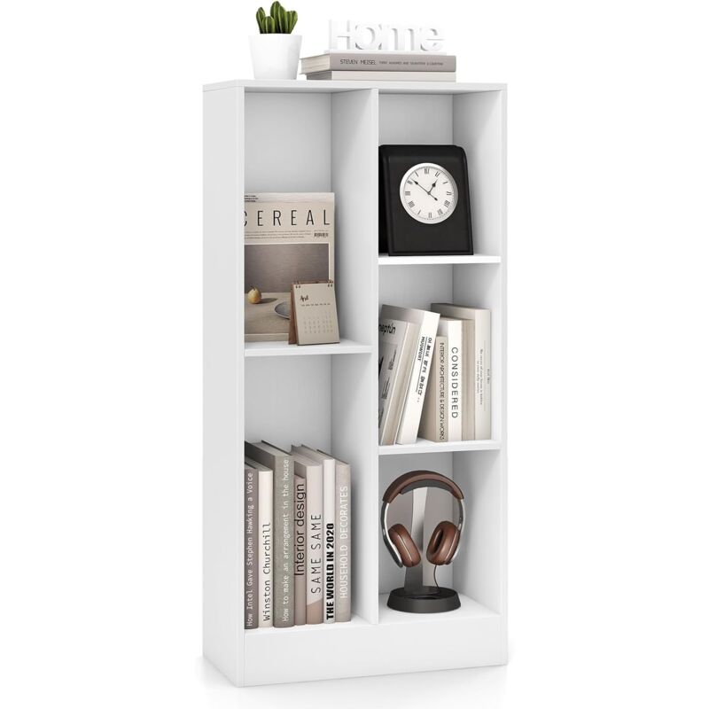 foto del prodotto costway libreria a 5 cubi, organizzatore di stoccaggio autoportante a 3 livelli con 2 kit antiribaltamento, mensola in legno per soggiorno camera